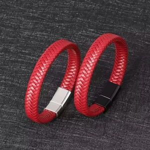 Red Braided Bracelets with Metal Clasp